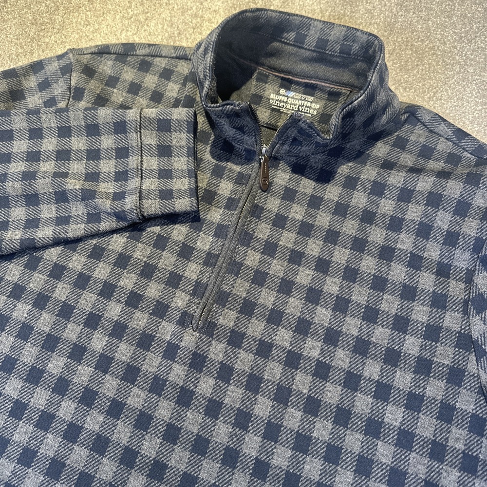 Vineyard Vines OTG Bluffs Pullover 1/4 Zip Men Large Quarter Preppy Plaid Buffal